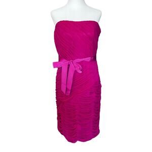 Monique Lhuillier Bridemaids Ruched Hot Pink Strapless Dress Size 10